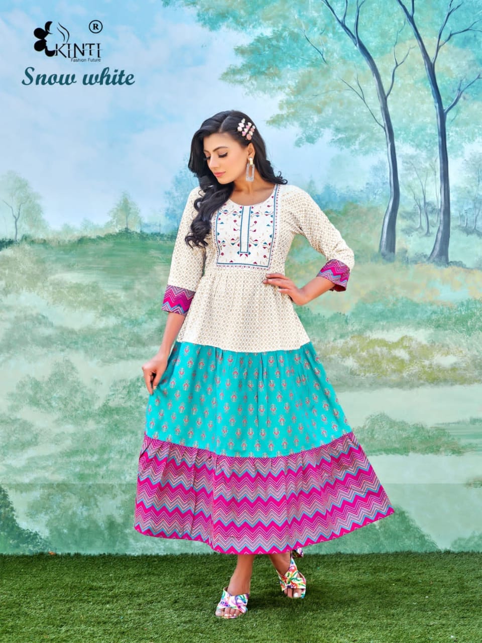 Snow White By Kinti Printed Anarkali Kurtis Catalog